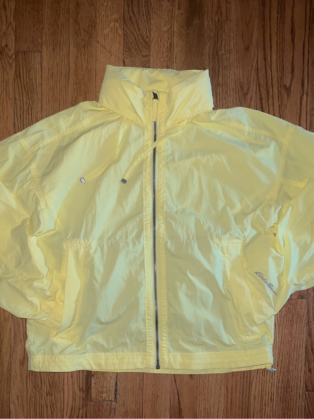 Eddie Bauer Yellow Hooded Windbreaker Jacket Full Zip Fold-in Fannypack S